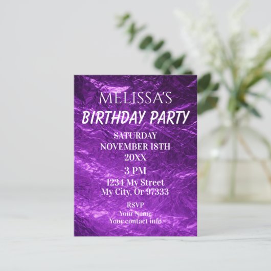 Gradient Deep Purple Birthday Invitation Briefkaart (Staand voorkant)