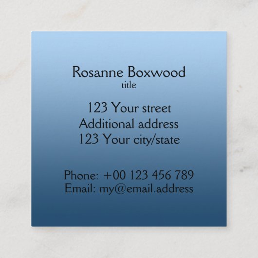 Gradiënt Één Blauwe Hallo van de Kleur met de Teks Vierkante Visitekaartje (Achterkant)