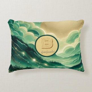 Gradient Emerald Kelly Green Glitter Monogram Accent Kussen