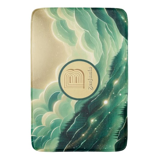 Gradient Emerald Kelly Green Glitter Monogram Badmat (Voorkant Verticaal)