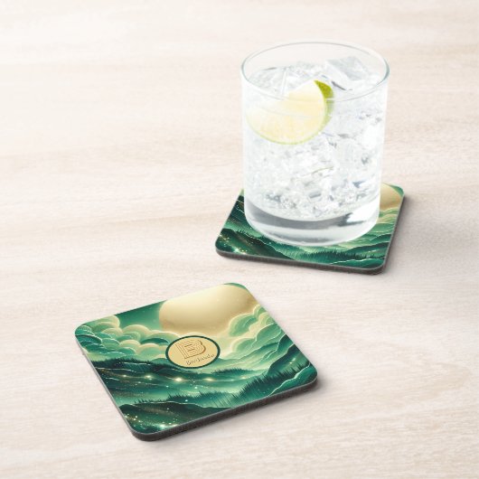 Gradient Emerald Kelly Green Glitter Monogram Bier Onderzetter (Rechterzijde)