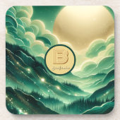 Gradient Emerald Kelly Green Glitter Monogram Bier Onderzetter (Voorkant)