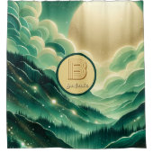 Gradient Emerald Kelly Green Glitter Monogram Douchegordijn (Voorkant)