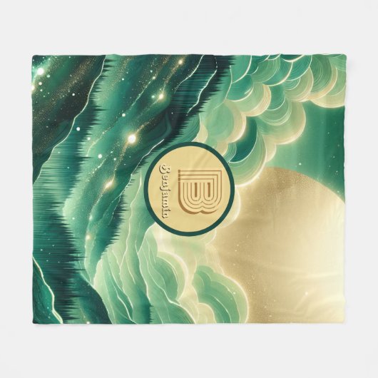 Gradient Emerald Kelly Green Glitter Monogram Fleece Deken (Voorkant (Horizontaal))