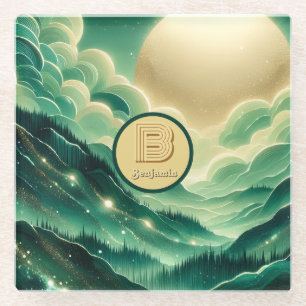 Gradient Emerald Kelly Green Glitter Monogram Glazen Onderzetter