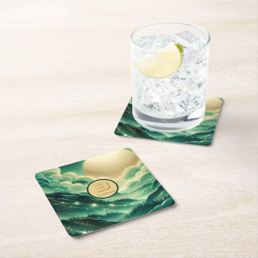 Gradient Emerald Kelly Green Glitter Monogram Kartonnen Onderzetters (Insitu)