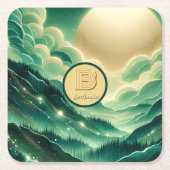 Gradient Emerald Kelly Green Glitter Monogram Kartonnen Onderzetters (Voorkant)