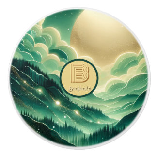 Gradient Emerald Kelly Green Glitter Monogram Keramische Knop