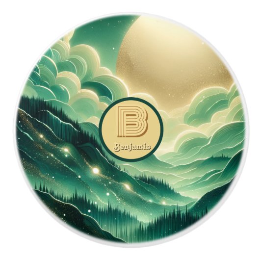 Gradient Emerald Kelly Green Glitter Monogram Keramische Knop (Voorkant)