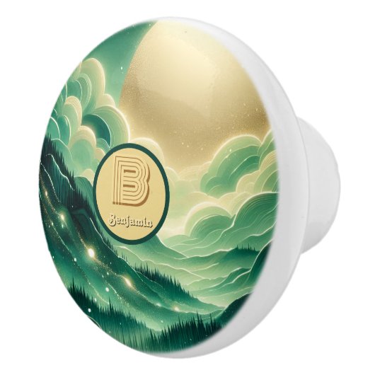 Gradient Emerald Kelly Green Glitter Monogram Keramische Knop (Rechts)