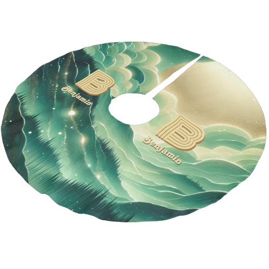 Gradient Emerald Kelly Green Glitter Monogram Kerstboom Rok (Gekanteld)