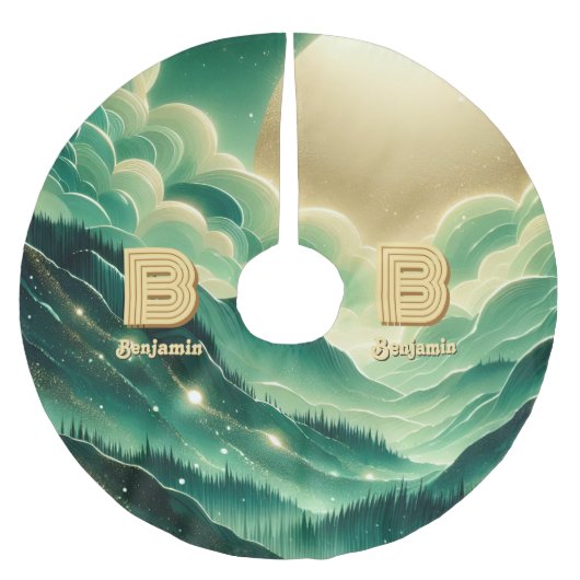 Gradient Emerald Kelly Green Glitter Monogram Kerstboom Rok (Voorkant)