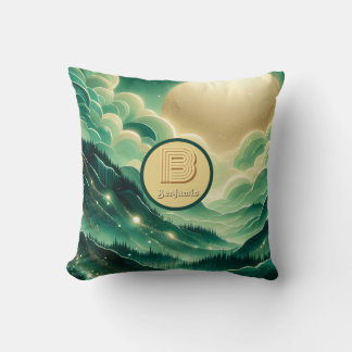 Gradient Emerald Kelly Green Glitter Monogram Kussen