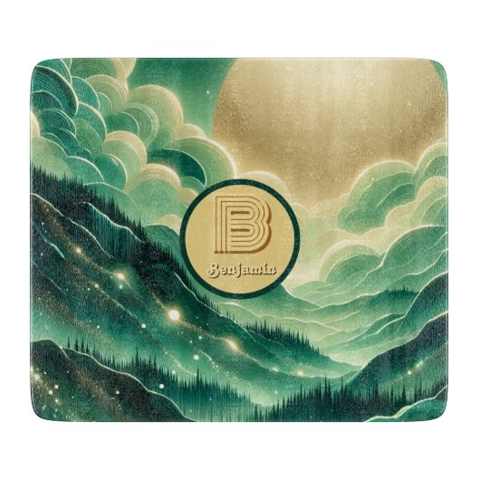 Gradient Emerald Kelly Green Glitter Monogram Snijplank (Voorkant)