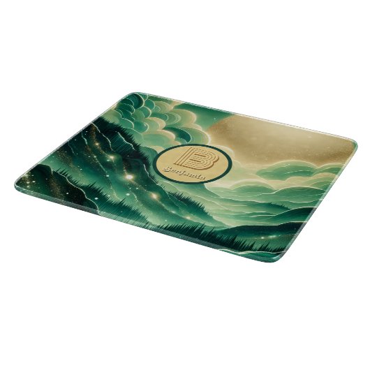 Gradient Emerald Kelly Green Glitter Monogram Snijplank (Hoek)