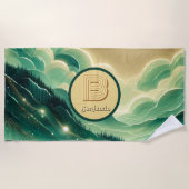 Gradient Emerald Kelly Green Glitter Monogram Strandlaken (Voorkant)