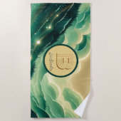 Gradient Emerald Kelly Green Glitter Monogram Strandlaken (Voorkant)