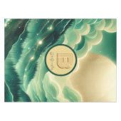 Gradient Emerald Kelly Green Glitter Monogram Tafelkleed (Voorkant (Horizontaal))