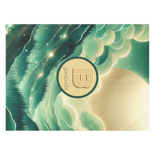 Gradient Emerald Kelly Green Glitter Monogram Tafelkleed (Voorkant (Horizontaal))