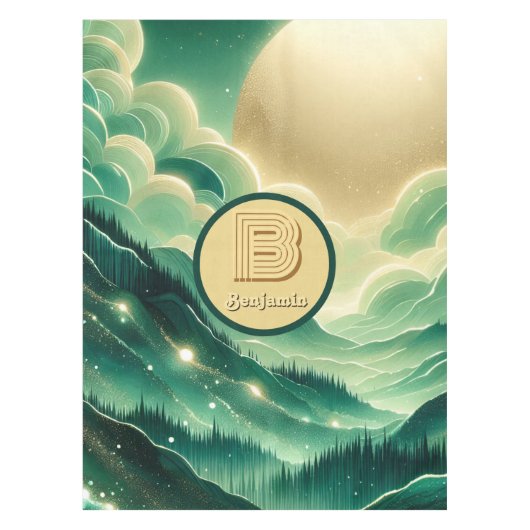 Gradient Emerald Kelly Green Glitter Monogram Tafelkleed (Voorkant)