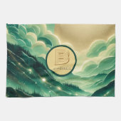Gradient Emerald Kelly Green Glitter Monogram Theedoek (Horizontaal)