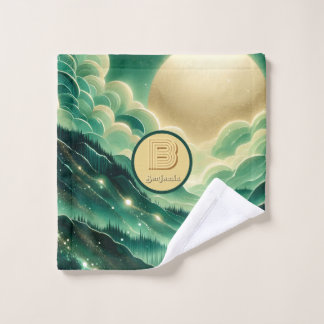 Gradient Emerald Kelly Green Glitter Monogram Washandje