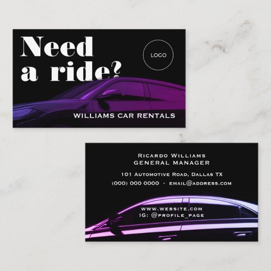 Gradiënt en zwarte elegante professionele auto visitekaartje (Voorkant / Achterkant)