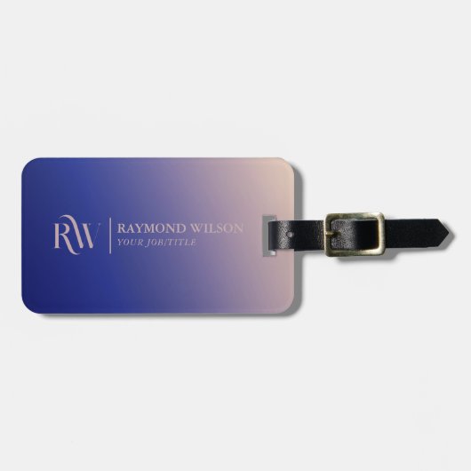 Gradiënt Faux Roos Gold en marineblauw monogram Bagagelabel (Voorkant horizontaal)