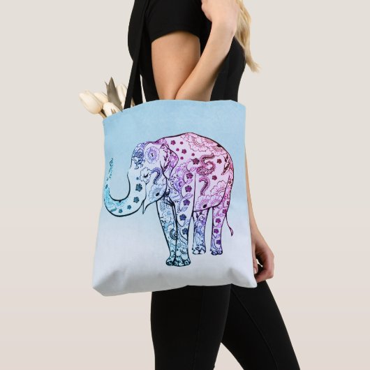 Gradiënt Floral Elephant Tote Bag (Dichtbij)