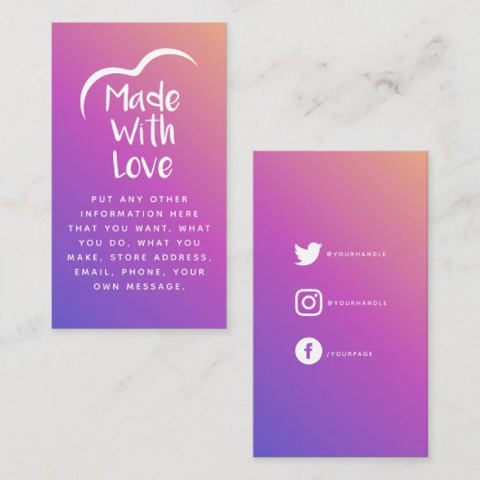 Gradiënt gemaakt met liefdeshart Silhouette Enclos Informatiekaartje (Voorkant / Achterkant)