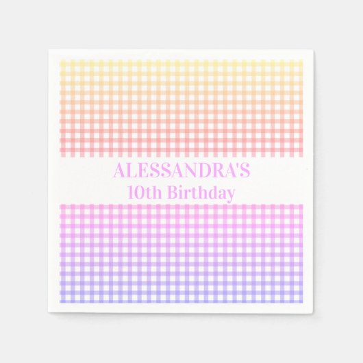 Gradiënt Gingham roze geel pastel verjaardag Servet (Voorkant)
