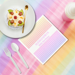 Gradiënt Gingham roze geel pastel verjaardag Servet