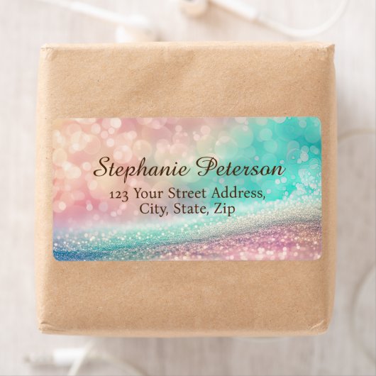 Gradient Glitter Rainbow Bokeh Verzendadres Etiket (Insitu)