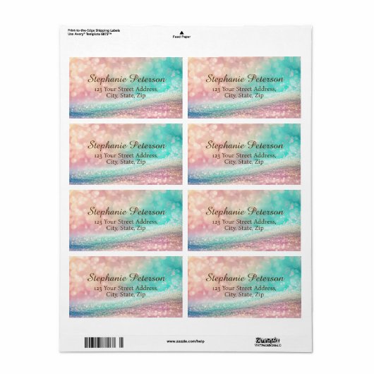 Gradient Glitter Rainbow Bokeh Verzendadres Etiket (Full Sheet)