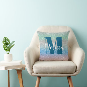Gradient Glitter Sparkle Monogram Familienaam Kussen