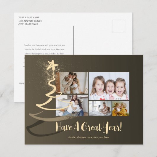 Gradiënt Gold Glitter Tree 5 Fotovakantie Briefkaart (Voorkant / Achterkant)