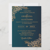 Gradient Golden Floral Wedding Kaart (Voorkant)