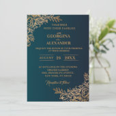 Gradient Golden Floral Wedding Kaart (Staand voorkant)