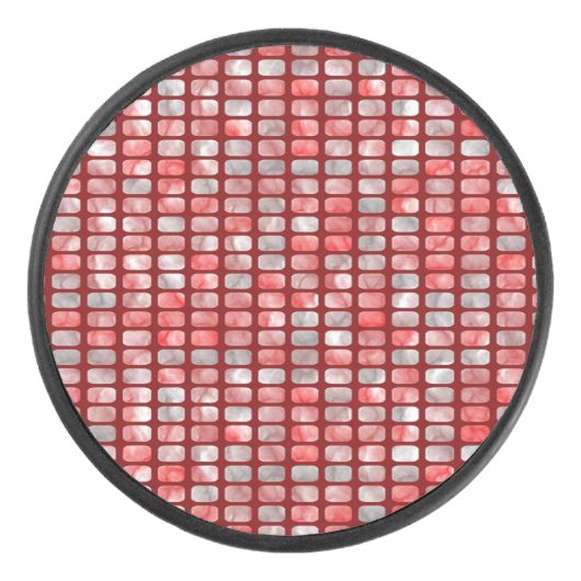 Gradiënt grijs en rood blokkenpatroon hockey puck (Voorkant)