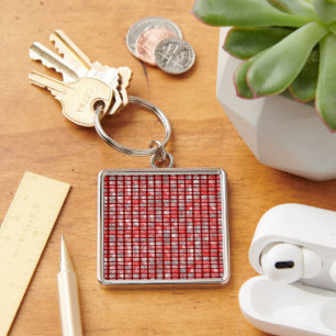 Gradiënt grijs en rood blokkenpatroon sleutelhanger