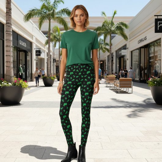 Gradiënt Groen Iers Shamrock Pattern op Black Leggings