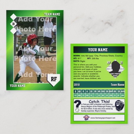 Gradiënt Groene Baseball Trading Kaart Aangepaste  Contactkaartje (Voorkant / Achterkant)