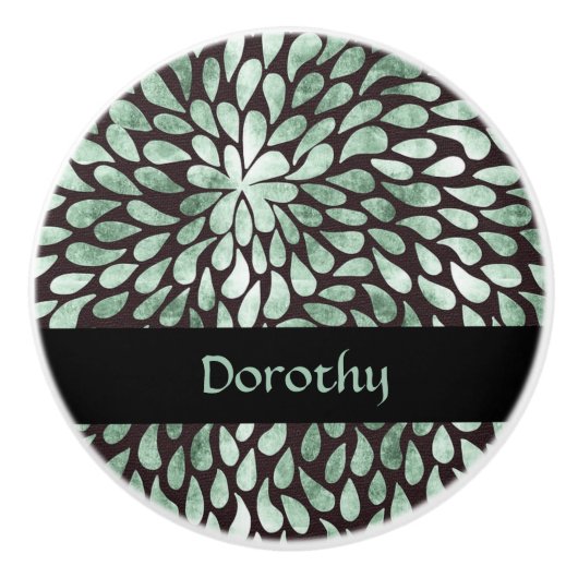 Gradiënt groene bloemblaadjes op zwart keramische knop (Voorkant)