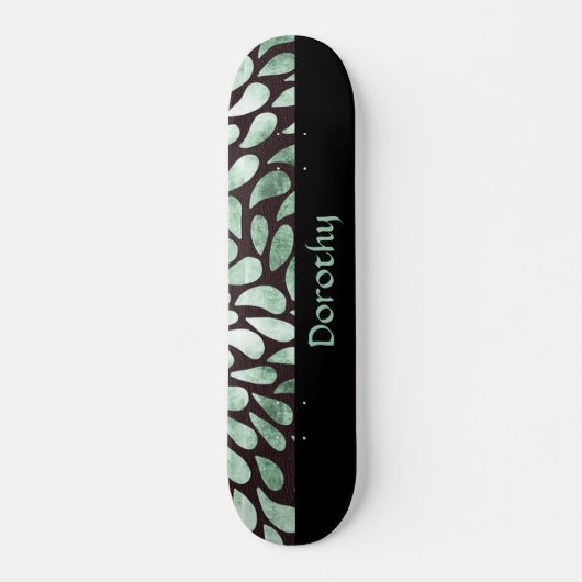 Gradiënt groene bloemblaadjes op zwart persoonlijk skateboard (Voorkant)