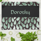 Gradiënt groene bloemblaadjes op zwart theedoek (Gevouwen)