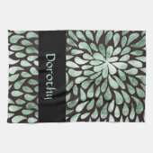 Gradiënt groene bloemblaadjes op zwart theedoek (Horizontaal)