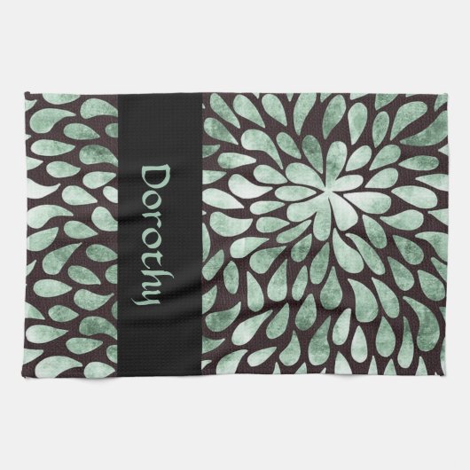 Gradiënt groene bloemblaadjes op zwart theedoek (Horizontaal)