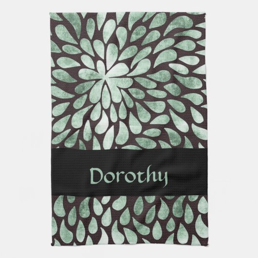 Gradiënt groene bloemblaadjes op zwart theedoek (Verticaal)