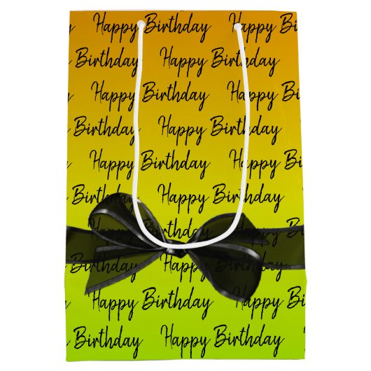 Gradient Happy Birthday met Black Bow Medium Cadeauzakje (Achterkant)