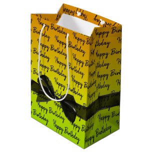 Gradient Happy Birthday met Black Bow Medium Cadeauzakje